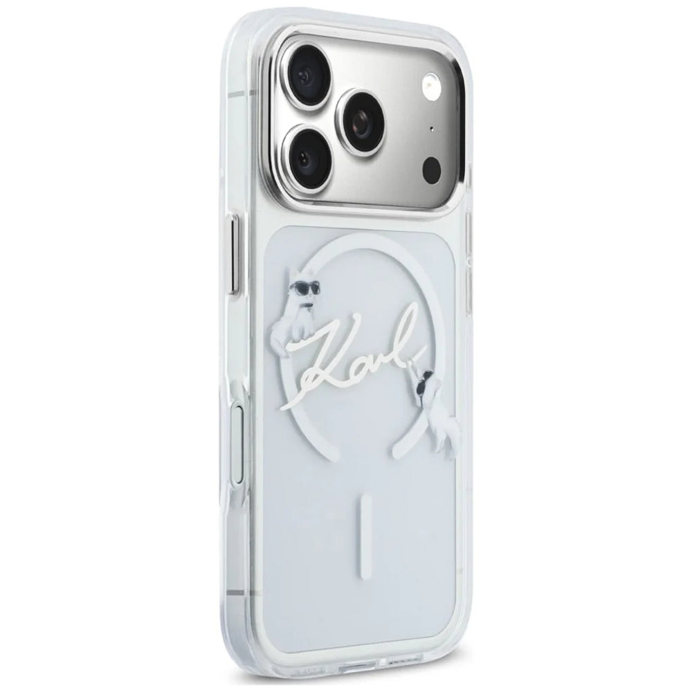 Custodia MagSafe per Apple iPhone 18 Pro Max / 17 Pro Max, Karl Lagerfeld, IML Choupette Karl Script Logo, Trasparente