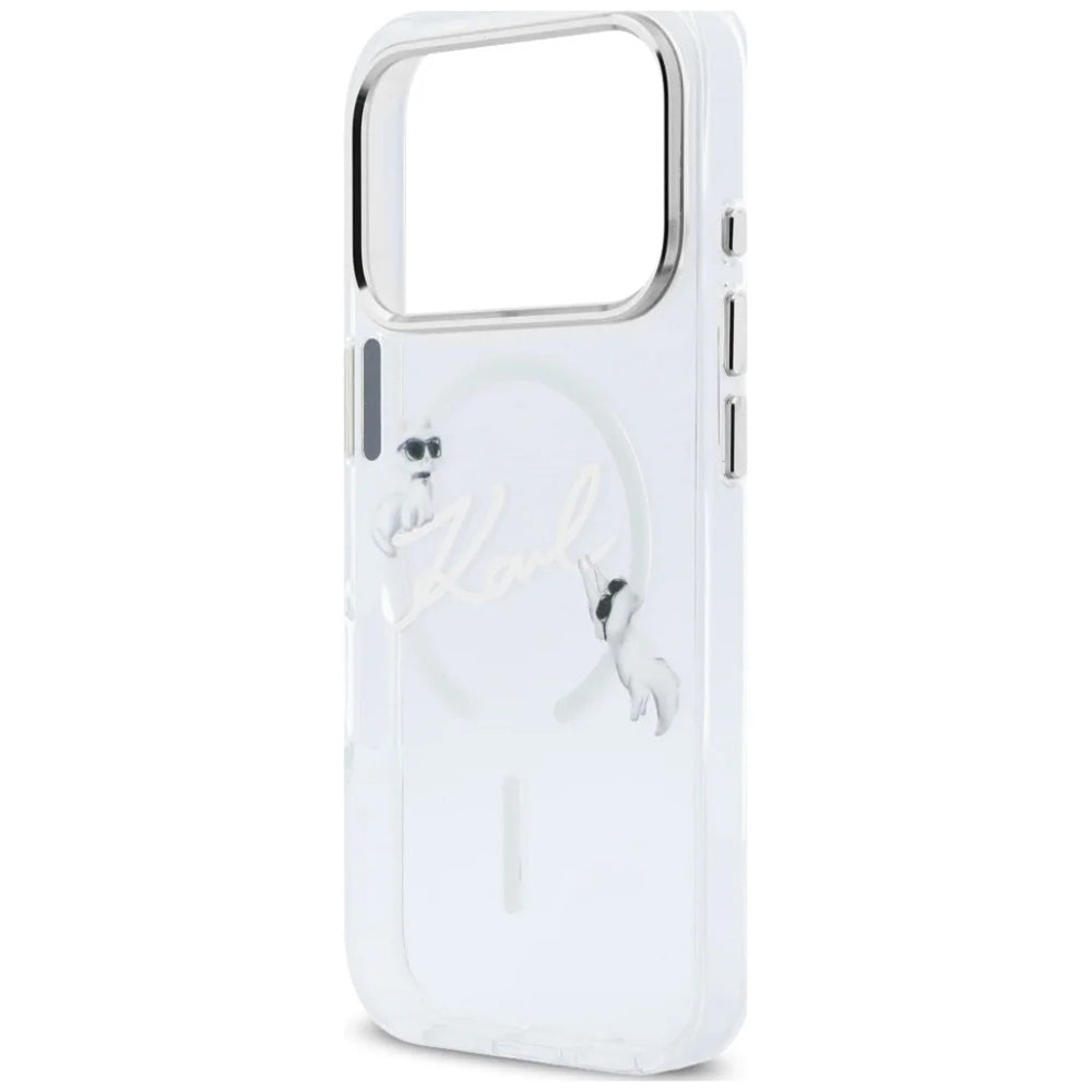 Custodia MagSafe per Apple iPhone 18 Pro Max / 17 Pro Max, Karl Lagerfeld, IML Choupette Karl Script Logo, Trasparente