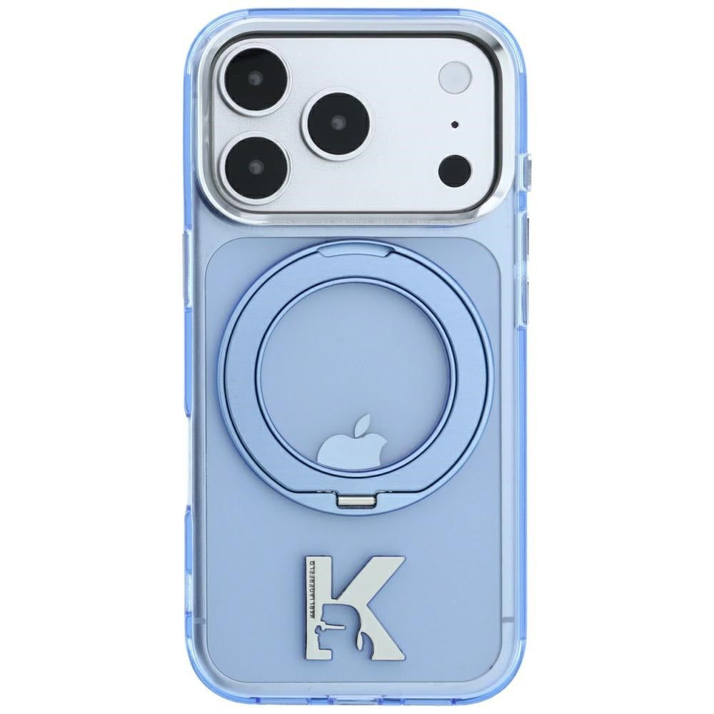 Custodia MagSafe per Apple iPhone 18 Pro Max / 17 Pro Max, Karl Lagerfeld, IML Ring Stand Kameo Metal, Blu