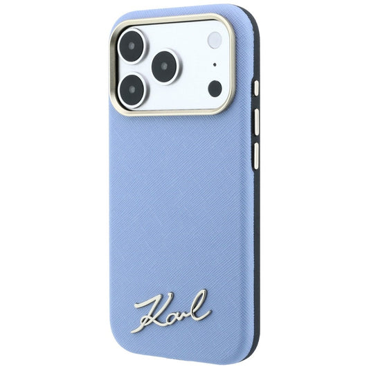 Custodia MagSafe per Apple iPhone 18 Pro Max / 17 Pro Max, Karl Lagerfeld, Saffiano Small Script Metal Logo, Bleu