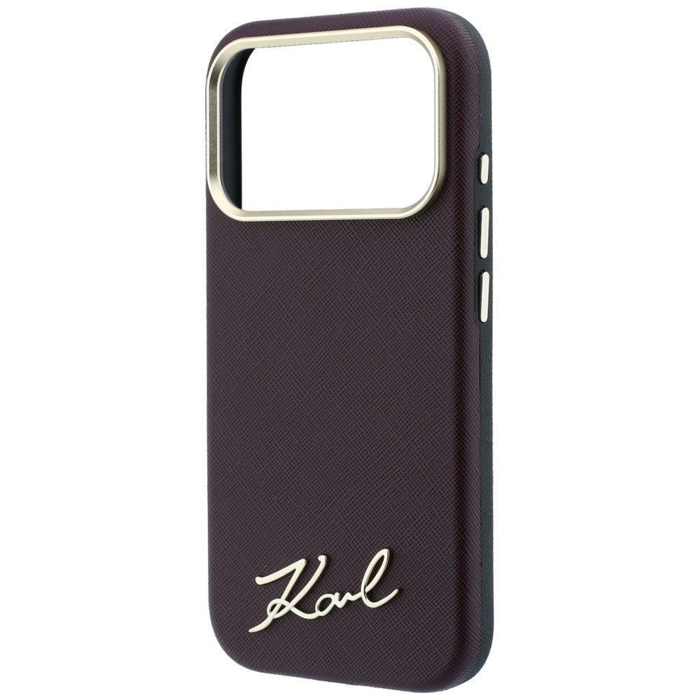 Custodia MagSafe per Apple iPhone 18 Pro Max / 17 Pro Max, Karl Lagerfeld, Saffiano Small Script Metal Logo, Vinaccia