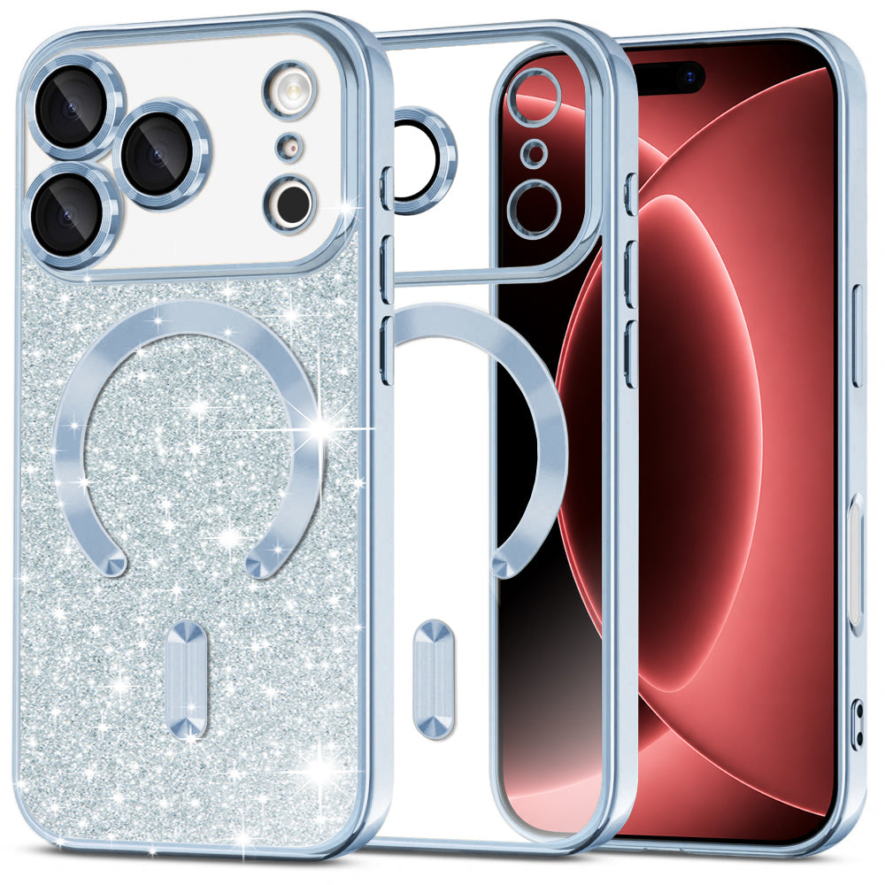 Custodia MagSafe per Apple iPhone 18 Pro Max / 17 Pro Max, Techsuit, Luxury Glitter, Blu