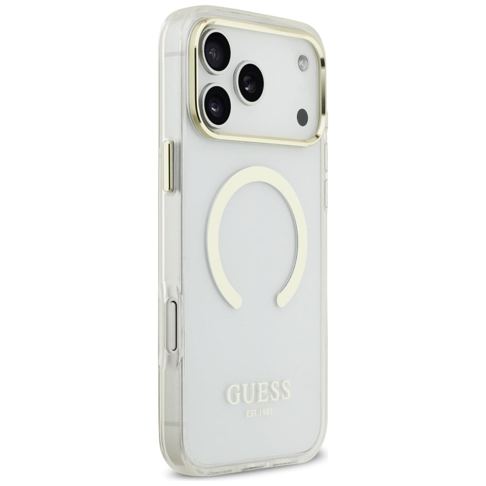 Custodia MagSafe per Apple iPhone 18 Pro Max, Guess, Contorno Metallico, Dorata