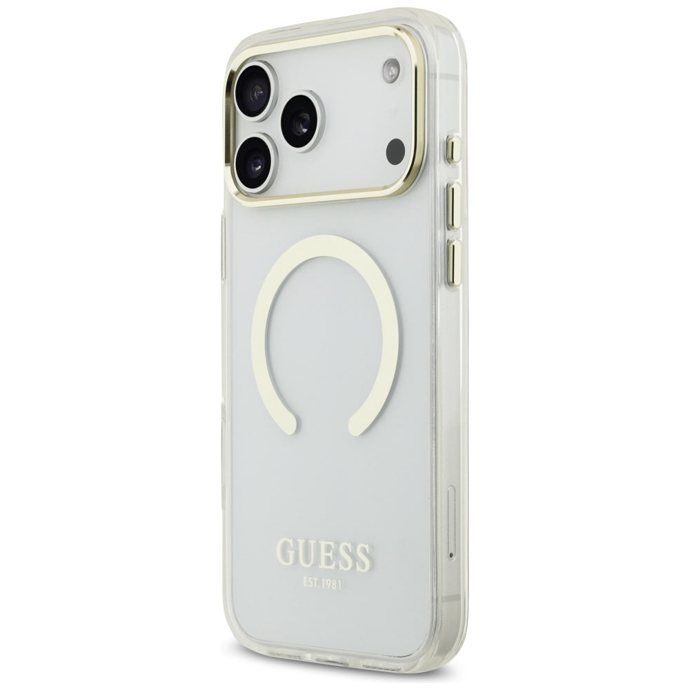 Custodia MagSafe per Apple iPhone 18 Pro Max, Guess, Contorno Metallico, Dorata