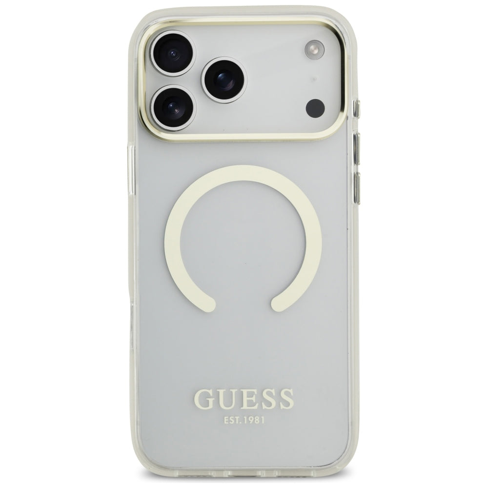 Custodia MagSafe per Apple iPhone 18 Pro Max, Guess, Contorno Metallico, Dorata