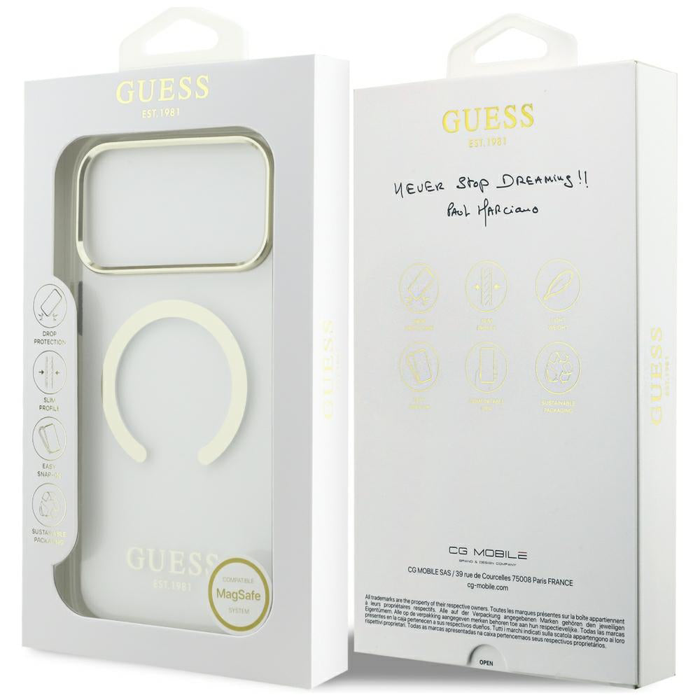 Custodia MagSafe per Apple iPhone 18 Pro Max, Guess, Contorno Metallico, Dorata