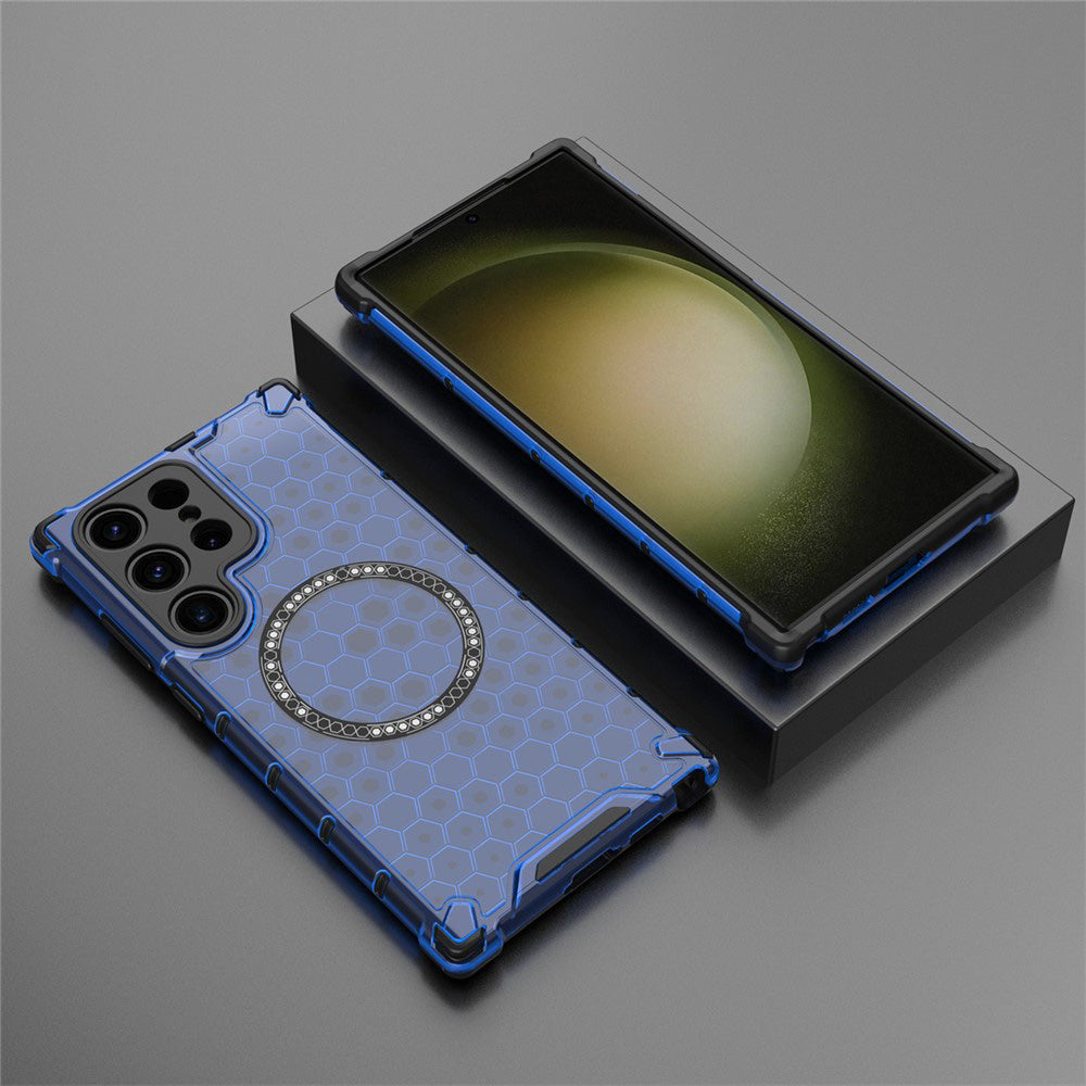 Custodia MagSafe per Samsung Galaxy S25 Ultra S938, Techsuit, HoneyComb Shield, Blu
