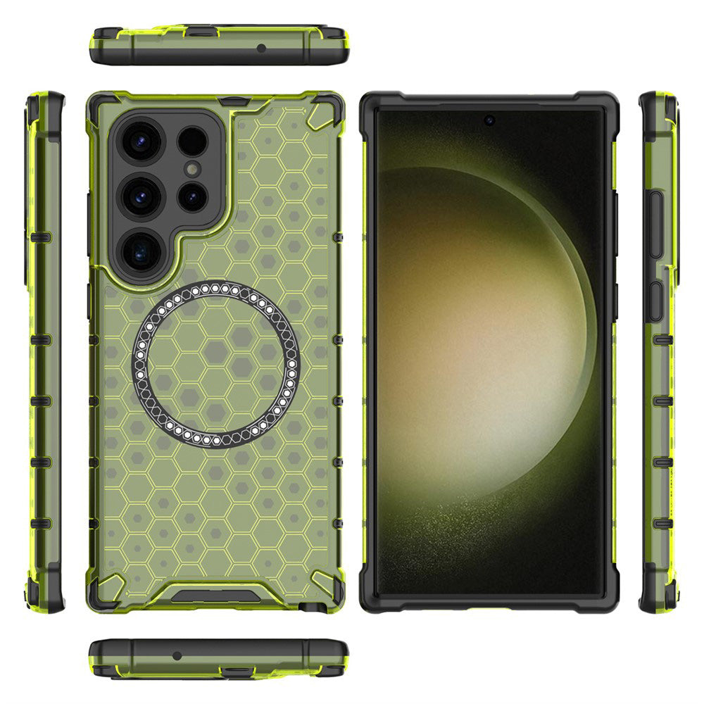 Custodia MagSafe per Samsung Galaxy S25 Ultra S938, Techsuit, HoneyComb Shield, Verde