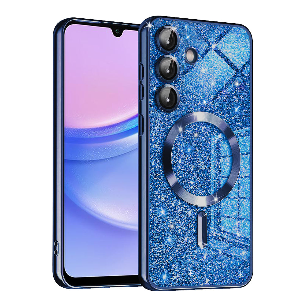 Custodia MagSafe per Samsung Galaxy A15 5G A156 / A15 A155, Techsuit, Luxury Glitter, Blu Scuro
