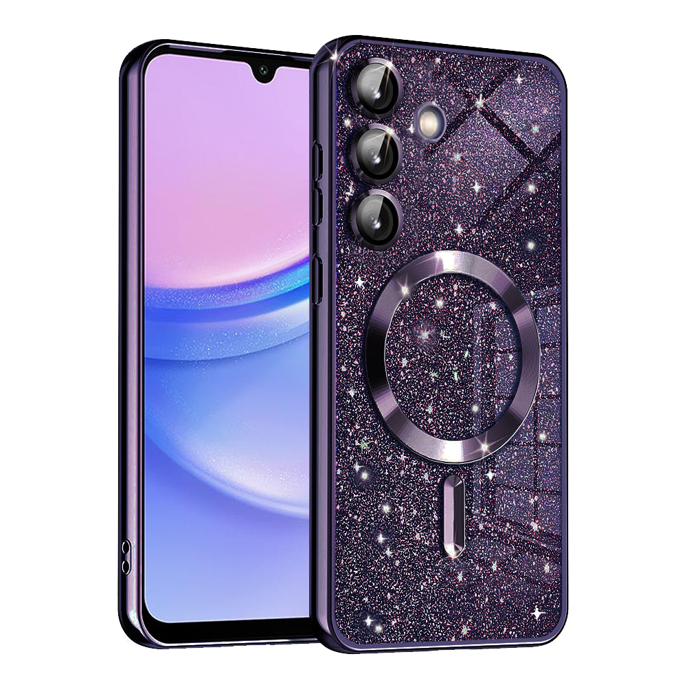 Custodia MagSafe per Samsung Galaxy A15 5G A156 / A15 A155, Techsuit, Luxury Glitter, Viola Scuro
