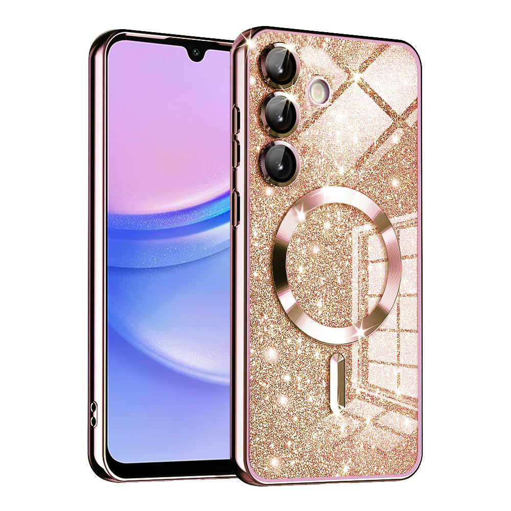 Custodia MagSafe per Samsung Galaxy A15 5G A156 / A15 A155, Techsuit, Luxury Glitter, Rosa Dorato