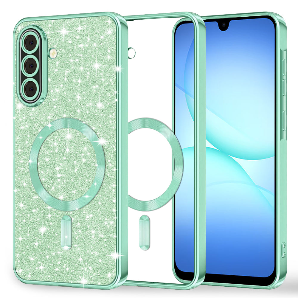 Custodia MagSafe per Samsung Galaxy A17 4G / A17 5G, Techsuit, Luxury Glitter, Verde Chiaro