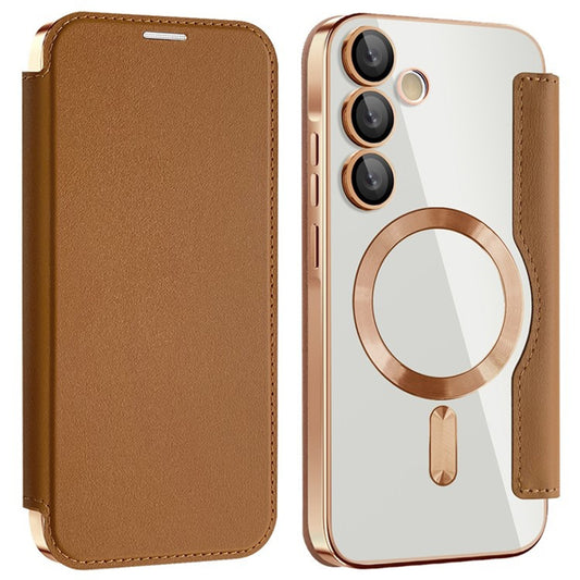 Custodia MagSafe per Samsung Galaxy A35 5G A356, Techsuit, SmartMag Book, Marrone