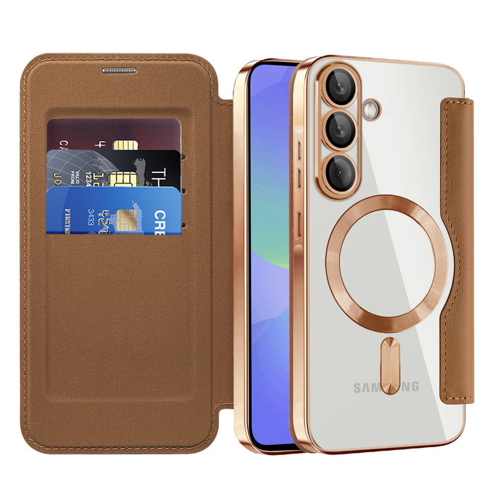 Custodia MagSafe per Samsung Galaxy A36 A366, Techsuit, SmartMag Book, Marrone