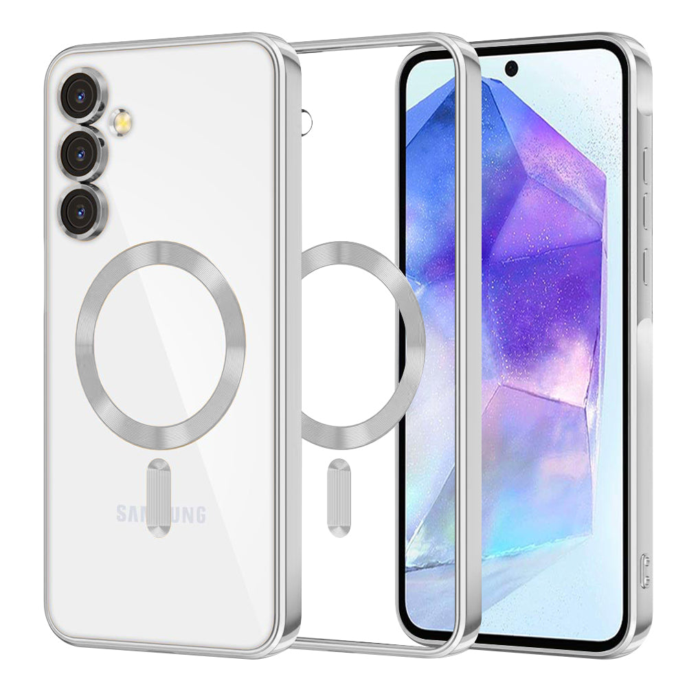 Custodia MagSafe per Samsung Galaxy A55 5G A556, Techsuit, Luxury Crystal, Argento