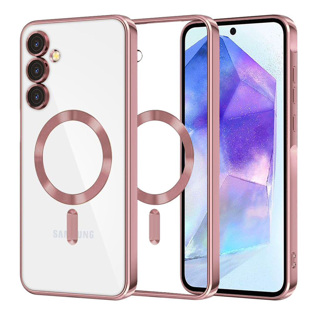 Custodia MagSafe per Samsung Galaxy A55 5G A556, Techsuit, Luxury Crystal, Rosa