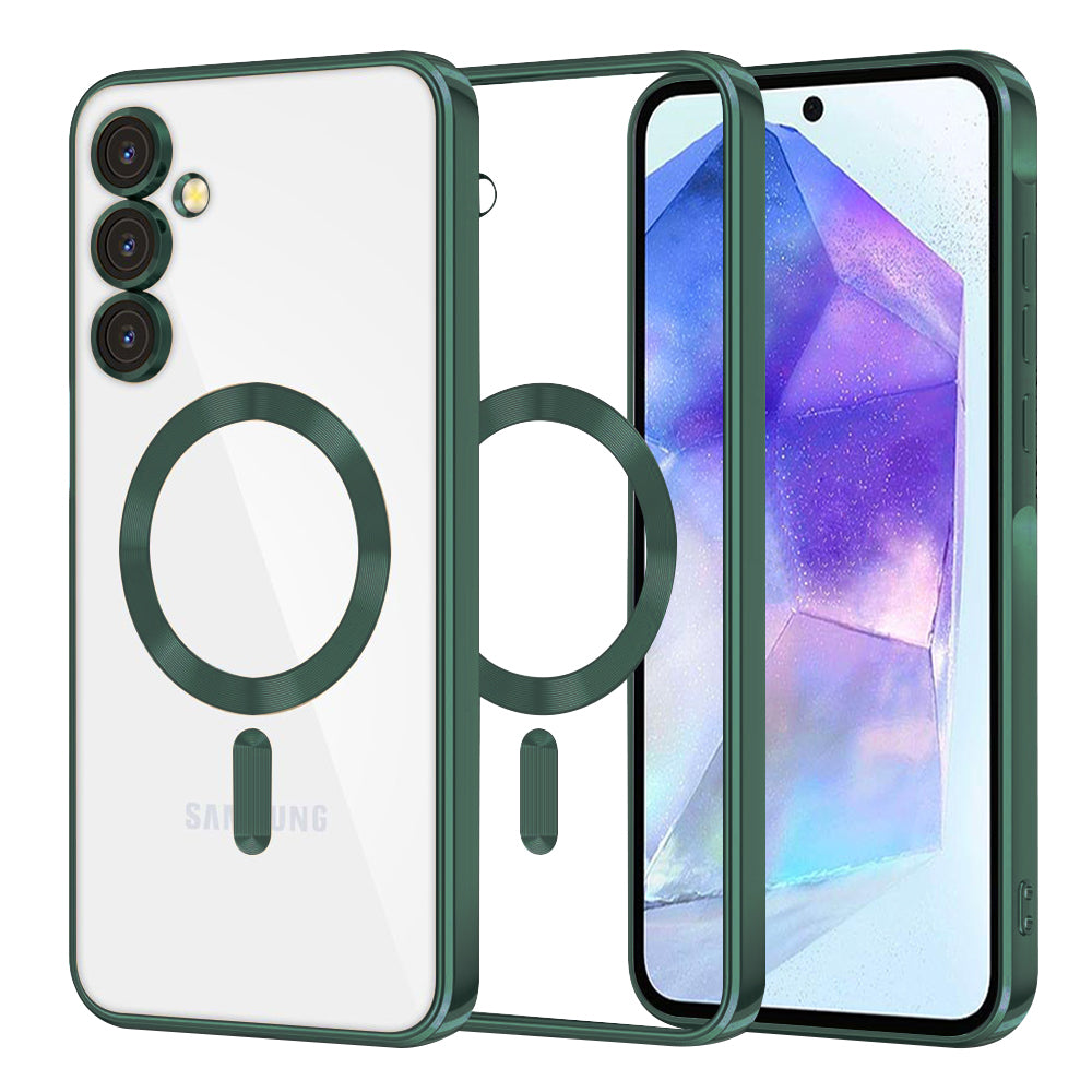 Custodia MagSafe per Samsung Galaxy A55 5G A556, Techsuit, Luxury Crystal, Verde Scuro