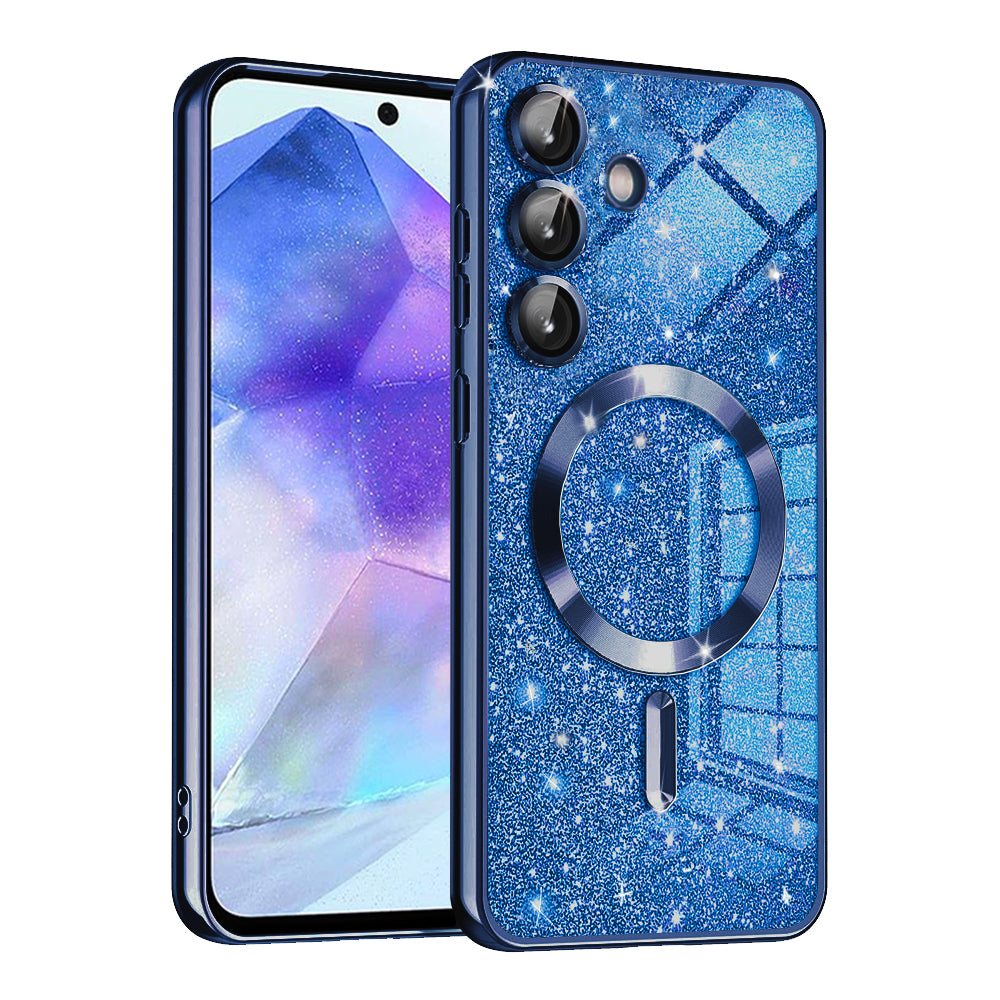 Custodia MagSafe per Samsung Galaxy A55 5G A556, Techsuit, Luxury Glitter, Blu Scuro