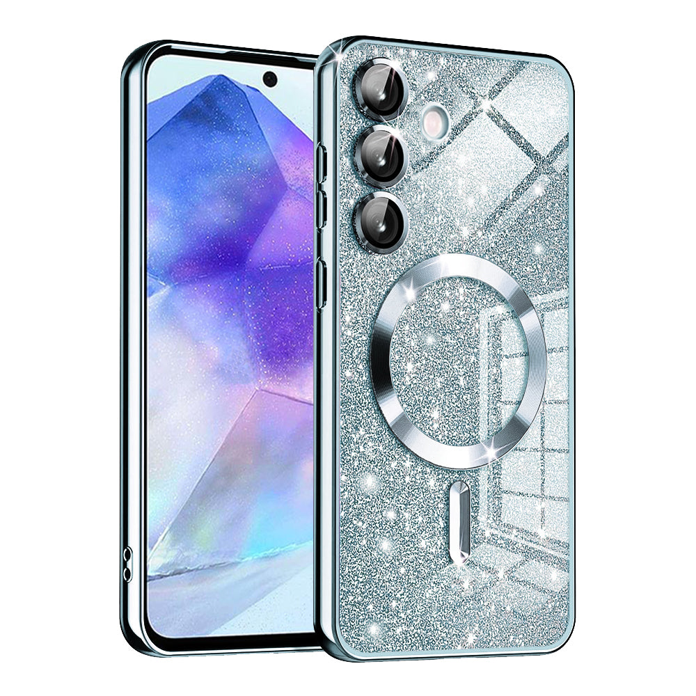 Custodia MagSafe per Samsung Galaxy A55 5G A556, Techsuit, Luxury Glitter, Blu