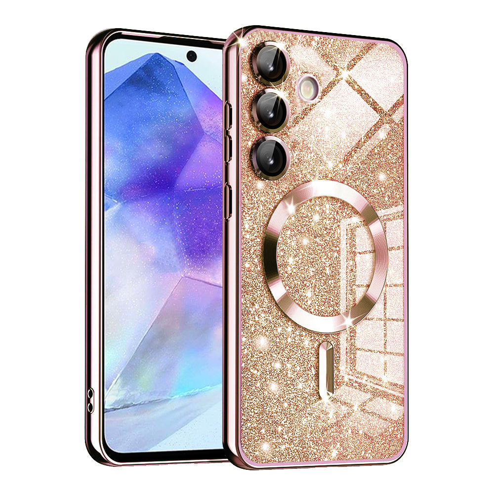 Custodia MagSafe per Samsung Galaxy A55 5G A556, Techsuit, Luxury Glitter, Rosa Dorato