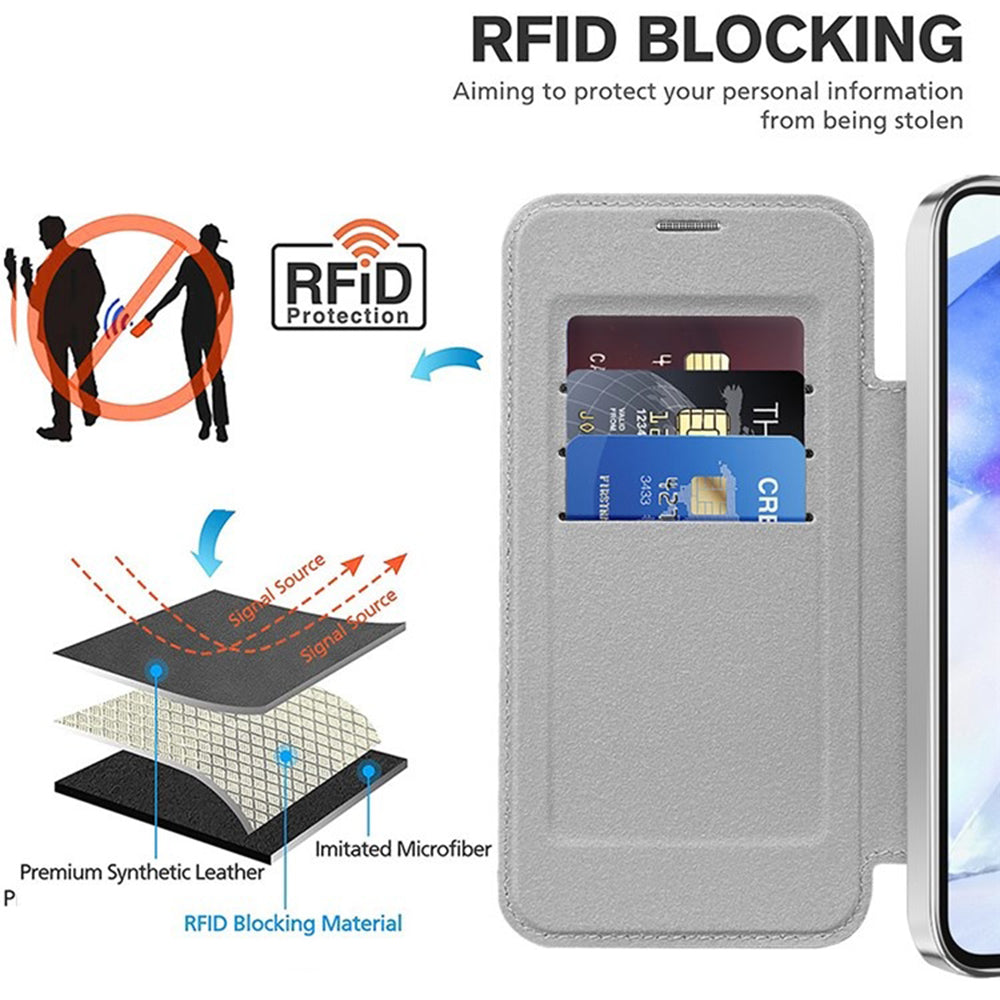 Custodia MagSafe per Samsung Galaxy A55 5G A556, Techsuit, SmartMag Book, Grigio
