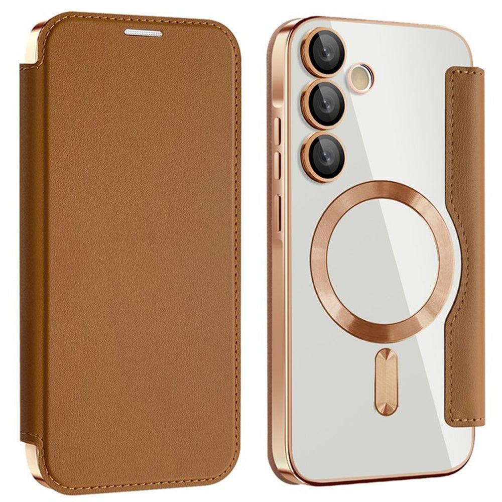 Custodia MagSafe per Samsung Galaxy A55 5G A556, Techsuit, SmartMag Book, Marrone