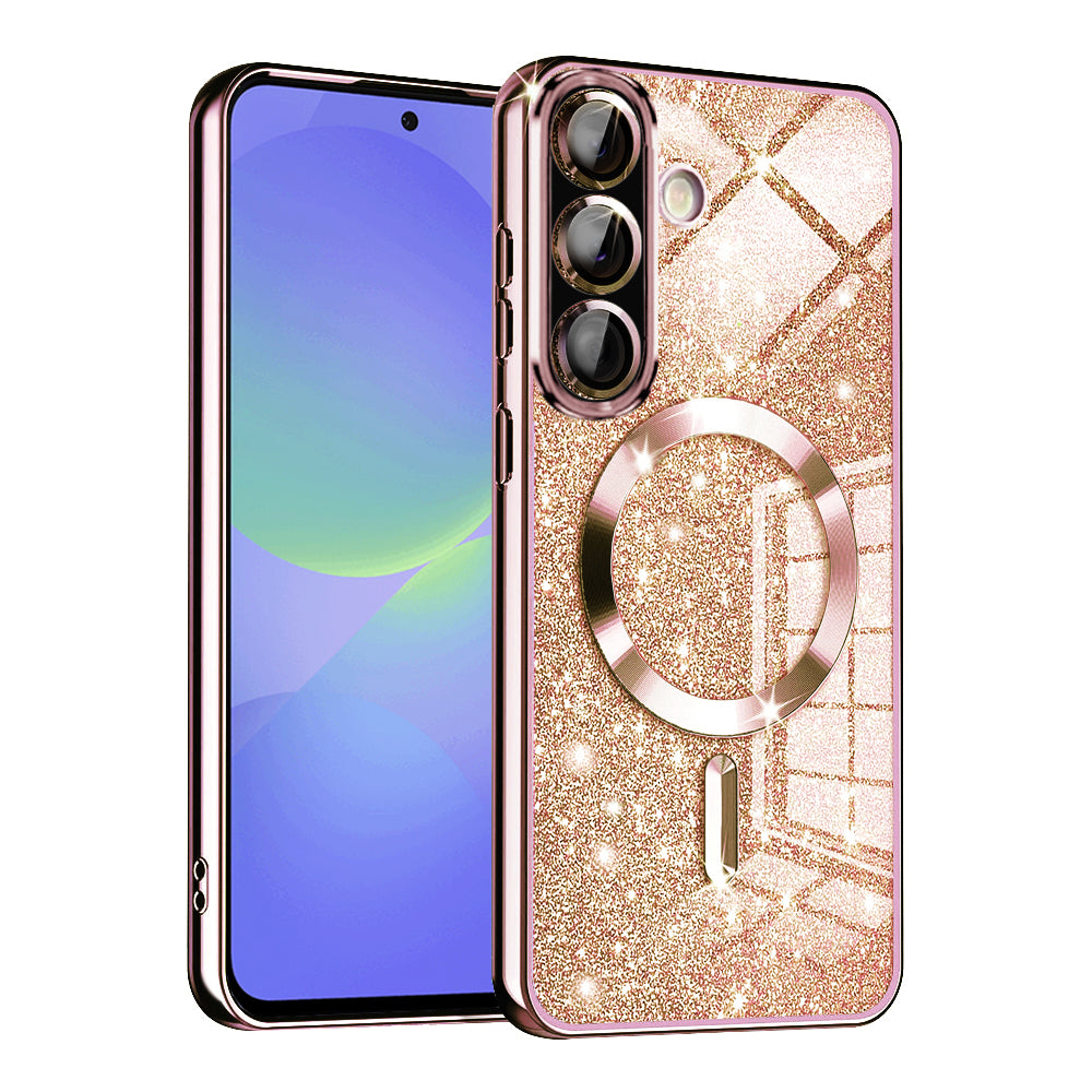 Custodia MagSafe per Samsung Galaxy A56 A566 / A36 A366, Techsuit, Luxury Glitter, Rosa Dorato