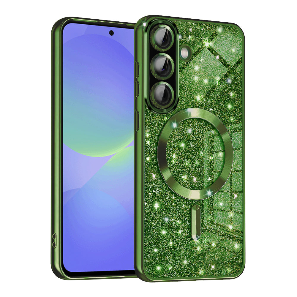 Custodia MagSafe per Samsung Galaxy A56 A566 / A36 A366, Techsuit, Luxury Glitter, Verde Scuro