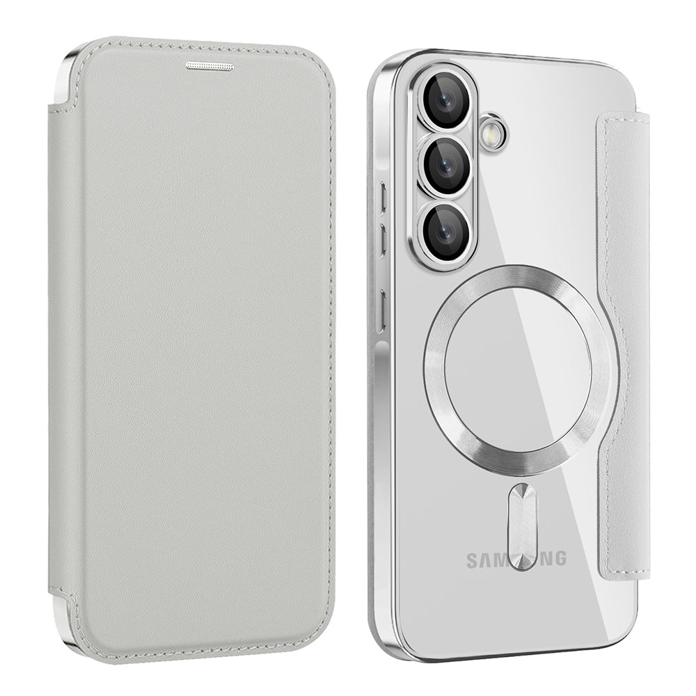 Custodia MagSafe per Samsung Galaxy A56 A566, Techsuit, SmartMag Book, Grigio