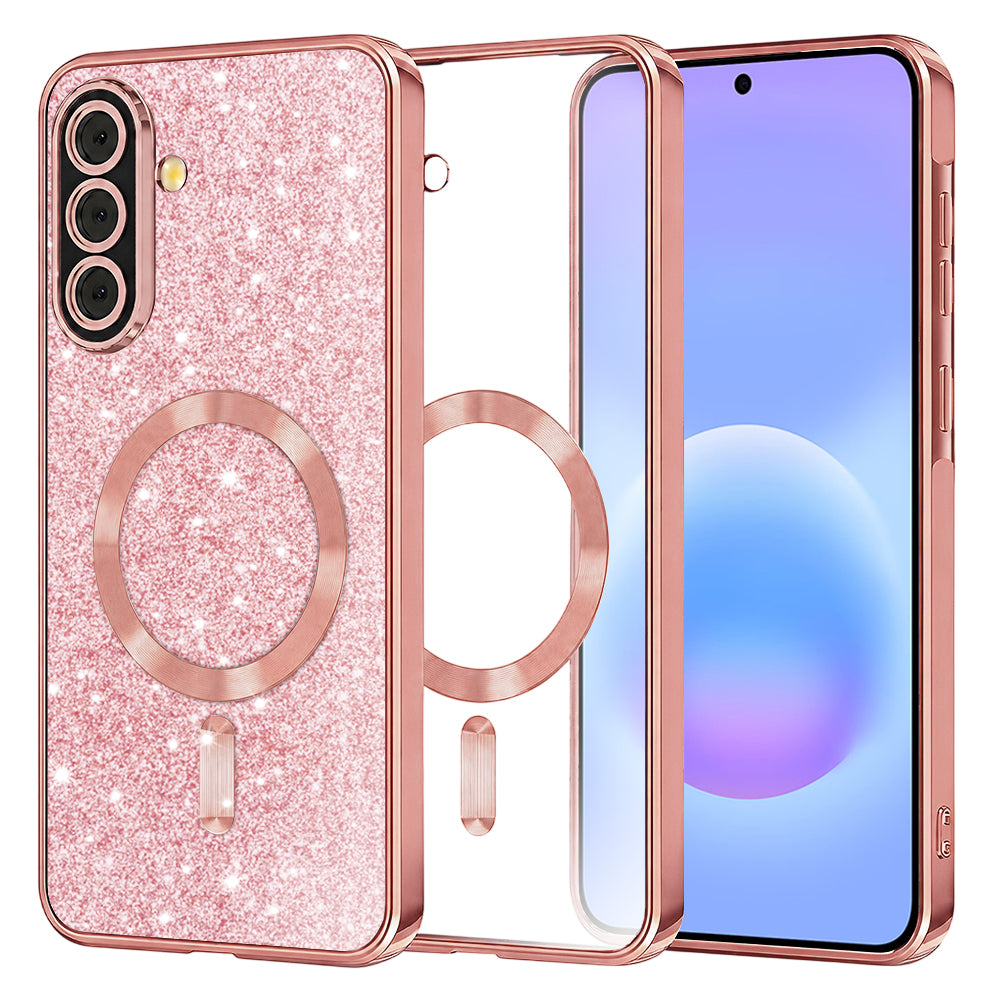 Custodia MagSafe per Samsung Galaxy A57 5G, Techsuit, Luxury Glitter, Rosa Dorato