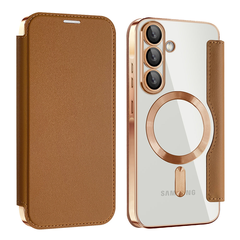 Custodia MagSafe per Samsung Galaxy A57 5G, Techsuit, SmartMag Book, Marrone