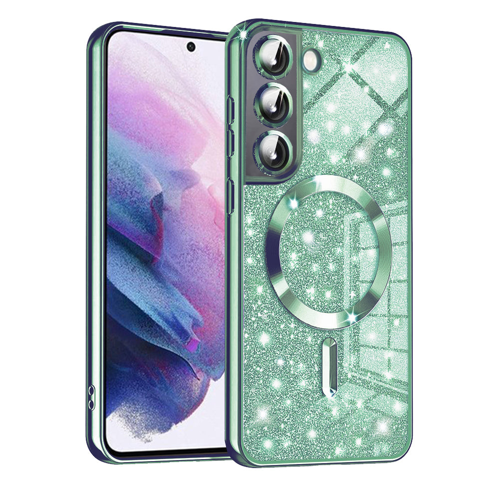 Custodia MagSafe per Samsung Galaxy S21 5G G991, Techsuit, Luxury Glitter, Verde Chiaro