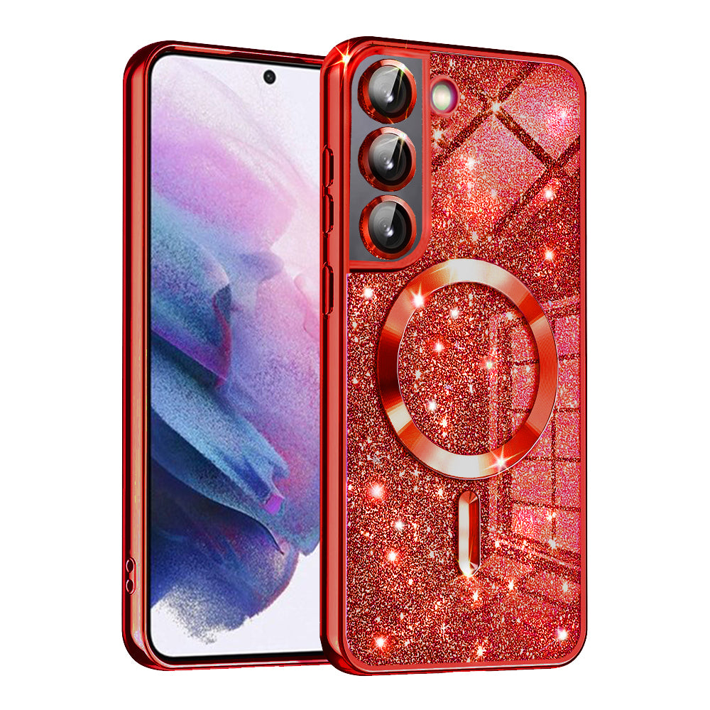 Custodia MagSafe per Samsung Galaxy S21 FE 5G G990, Techsuit, Luxury Glitter, Rossa
