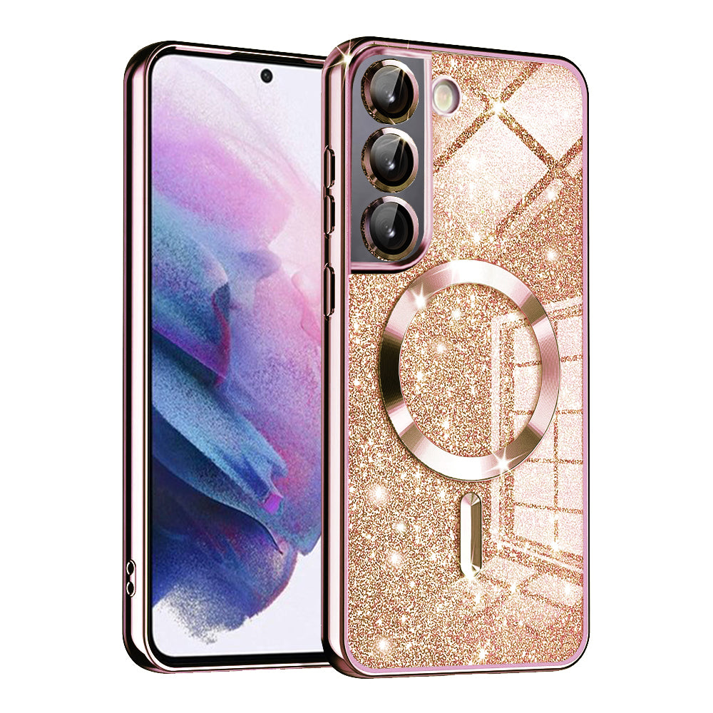 Custodia MagSafe per Samsung Galaxy S21 FE 5G G990, Techsuit, Luxury Glitter, Rosa Dorato