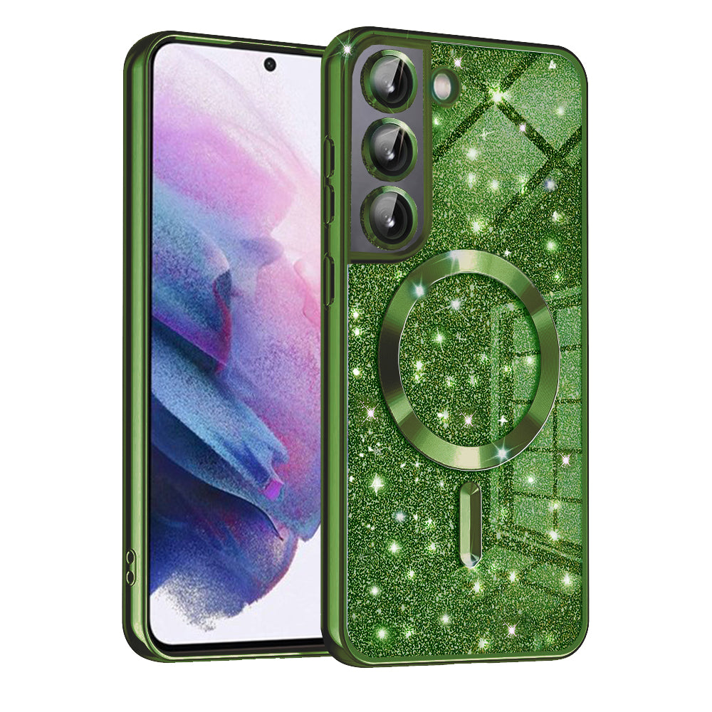 Custodia MagSafe per Samsung Galaxy S21 FE 5G G990, Techsuit, Luxury Glitter, Verde Scuro