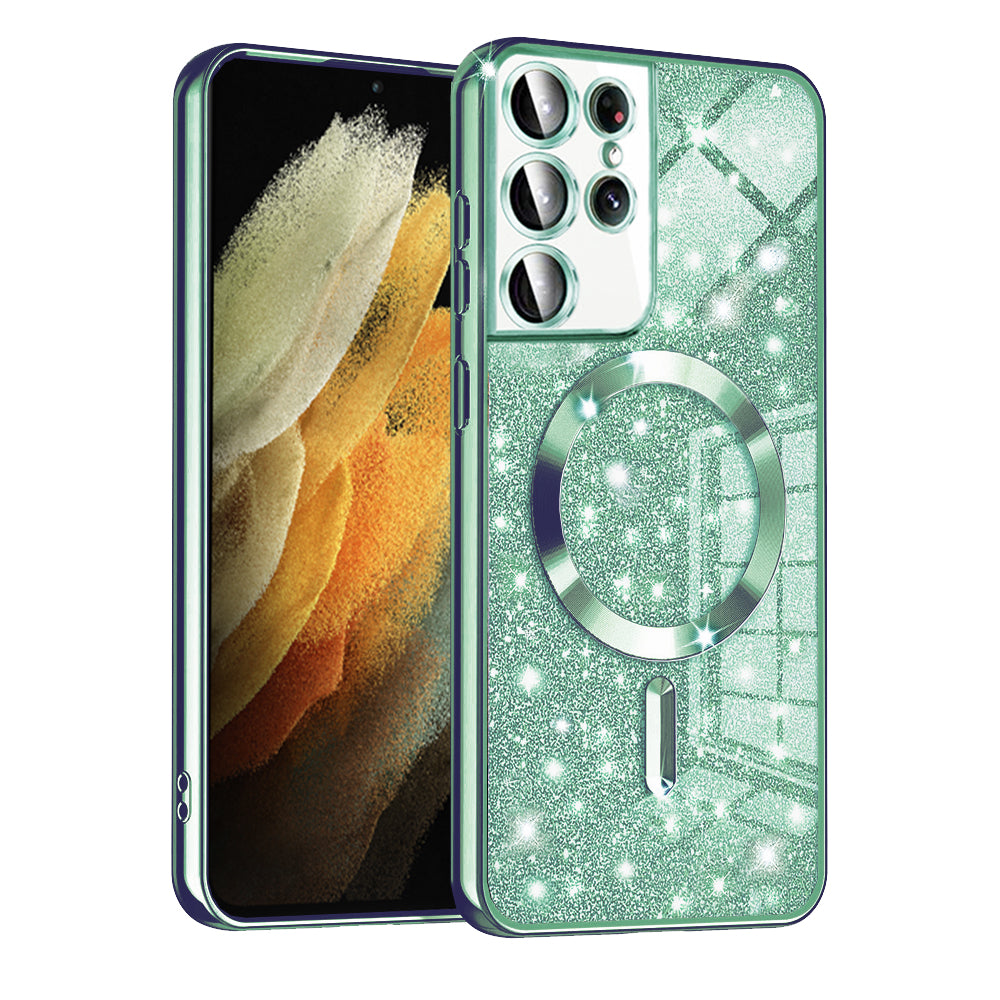 Custodia MagSafe per Samsung Galaxy S21 Ultra 5G G998, Techsuit, Luxury Glitter, Verde Chiaro
