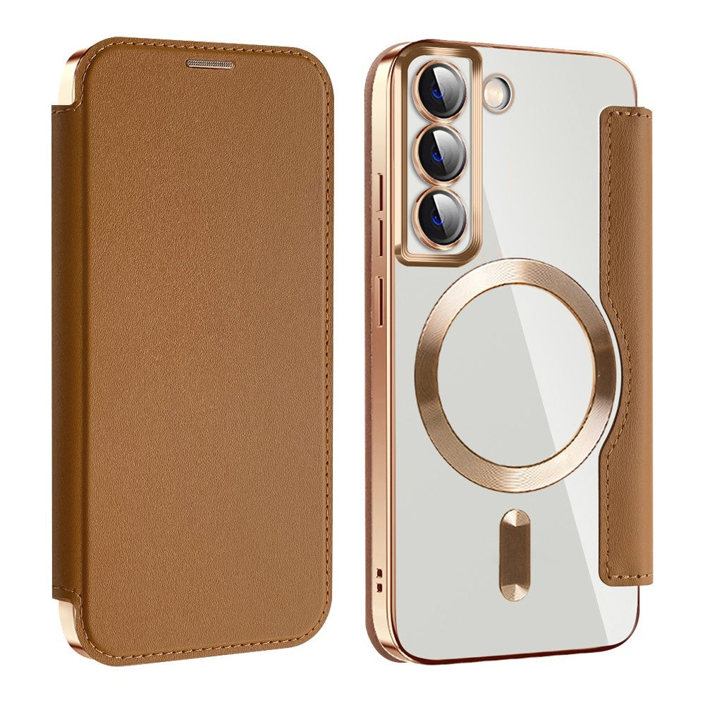 Custodia MagSafe per Samsung Galaxy S22 5G S901, Techsuit, SmartMag Book, Marrone