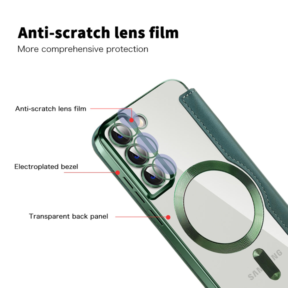 Custodia MagSafe per Samsung Galaxy S22+ 5G S906, Techsuit, SmartMag Book, Verde