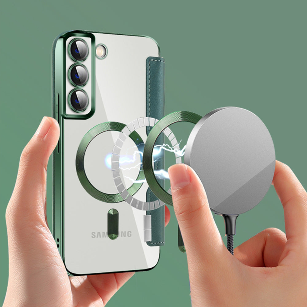 Custodia MagSafe per Samsung Galaxy S22+ 5G S906, Techsuit, SmartMag Book, Verde