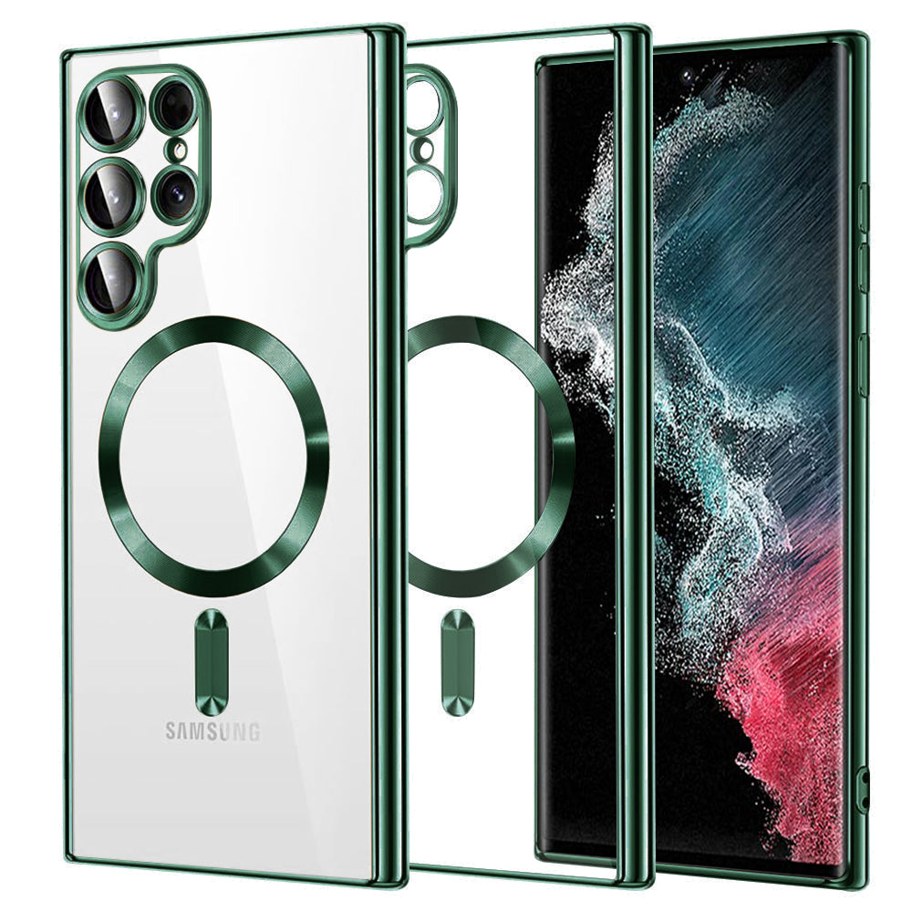 Custodia MagSafe per Samsung Galaxy S22 Ultra 5G S908, Techsuit, Luxury Crystal, Verde Scuro