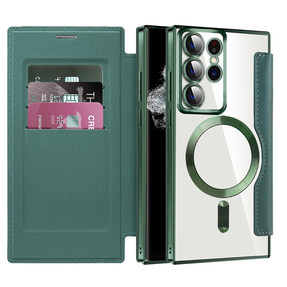 Custodia MagSafe per Samsung Galaxy S22 Ultra 5G S908, Techsuit, SmartMag Book, Verde