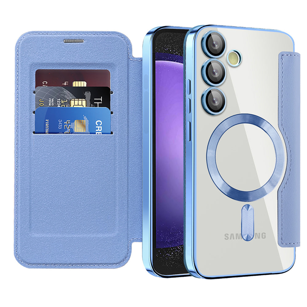 Custodia MagSafe per Samsung Galaxy S23 FE S711, Techsuit, SmartMag Book, Blu