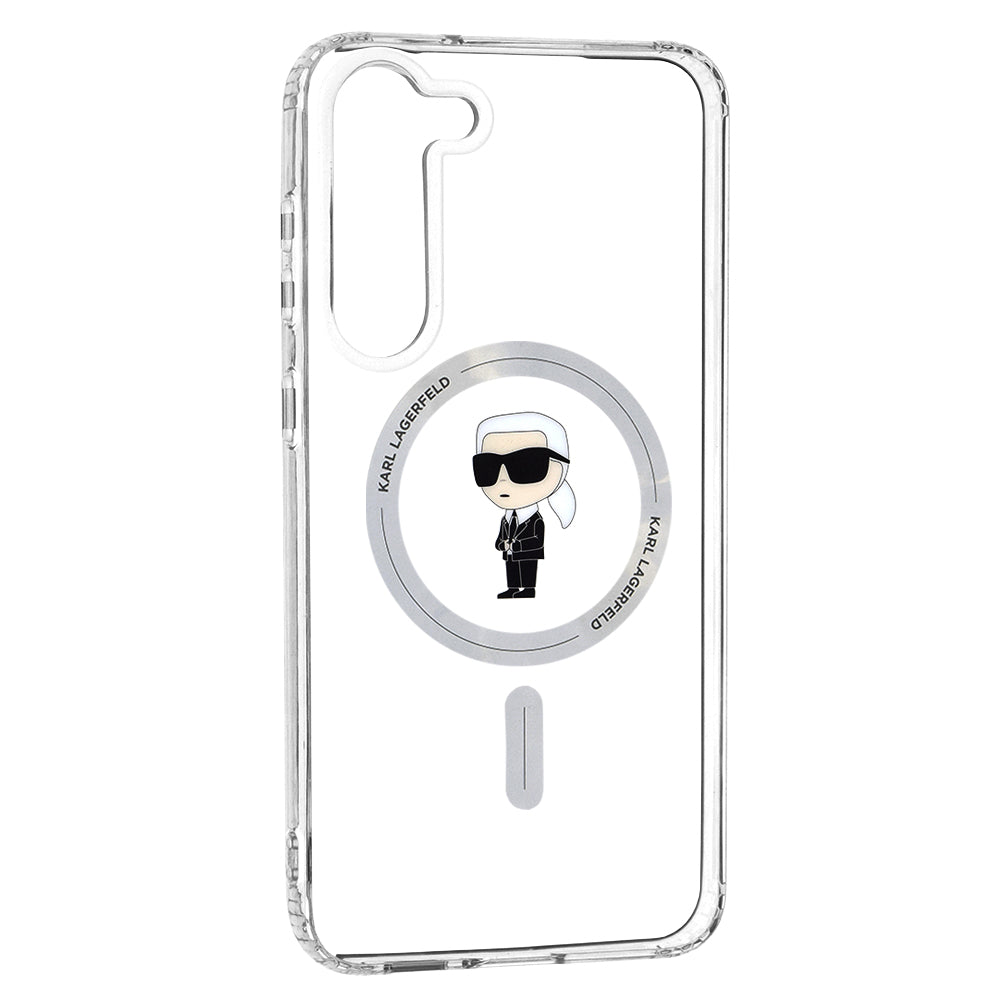 Custodia MagSafe per Samsung Galaxy S23+ S916, Karl Lagerfeld, IML Ikonik Karl, Trasparente