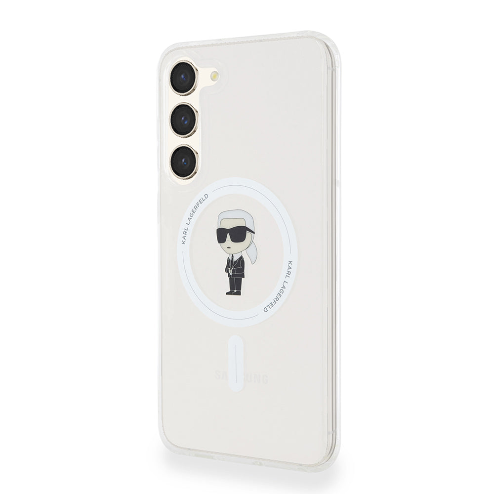 Custodia MagSafe per Samsung Galaxy S23+ S916, Karl Lagerfeld, IML Ikonik Karl, Trasparente