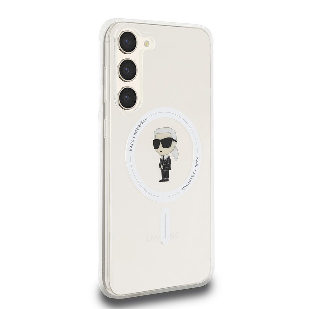 Custodia MagSafe per Samsung Galaxy S23+ S916, Karl Lagerfeld, IML Ikonik Karl, Trasparente