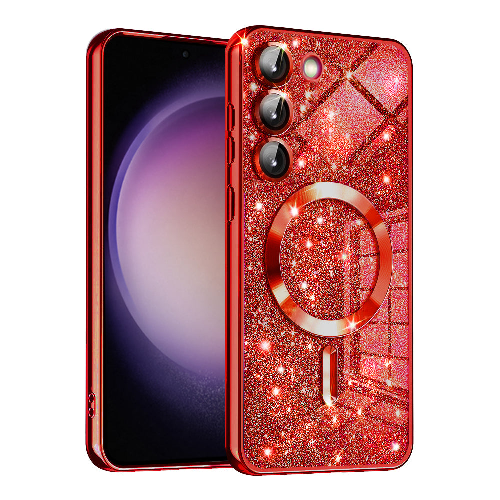 Custodia MagSafe per Samsung Galaxy S23+ S916, Techsuit, Luxury Glitter, Rossa