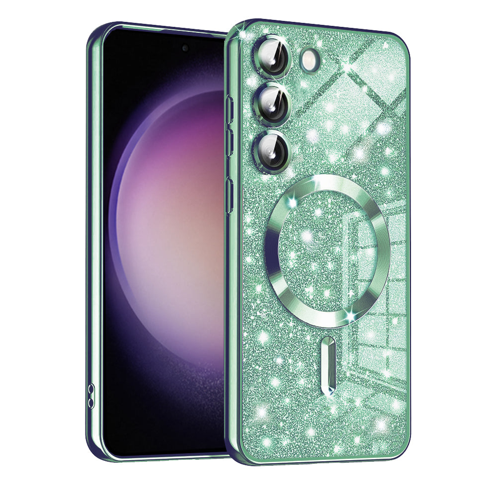 Custodia MagSafe per Samsung Galaxy S23+ S916, Techsuit, Luxury Glitter, Verde Chiaro