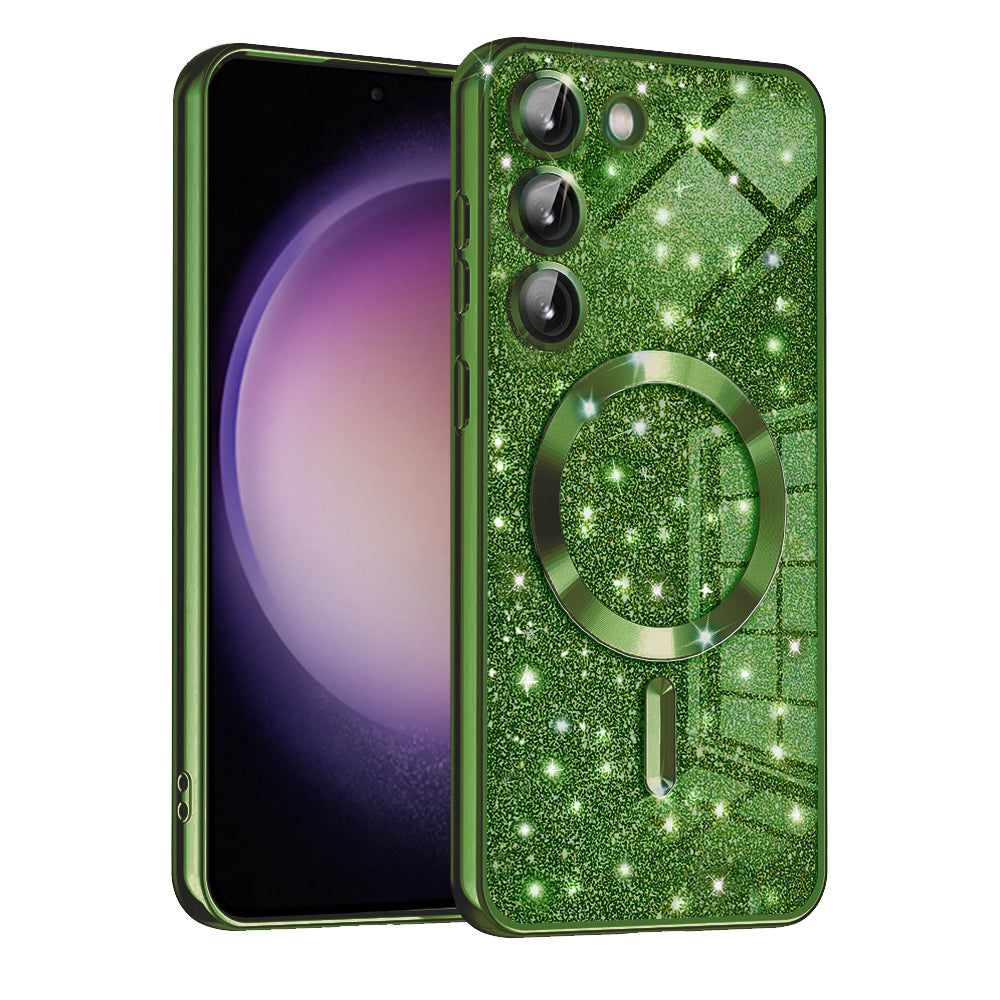 Custodia MagSafe per Samsung Galaxy S23+ S916, Techsuit, Luxury Glitter, Verde Scuro