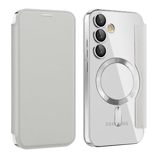 Custodia MagSafe per Samsung Galaxy S24 FE S721, Techsuit, SmartMag Book, Grigio