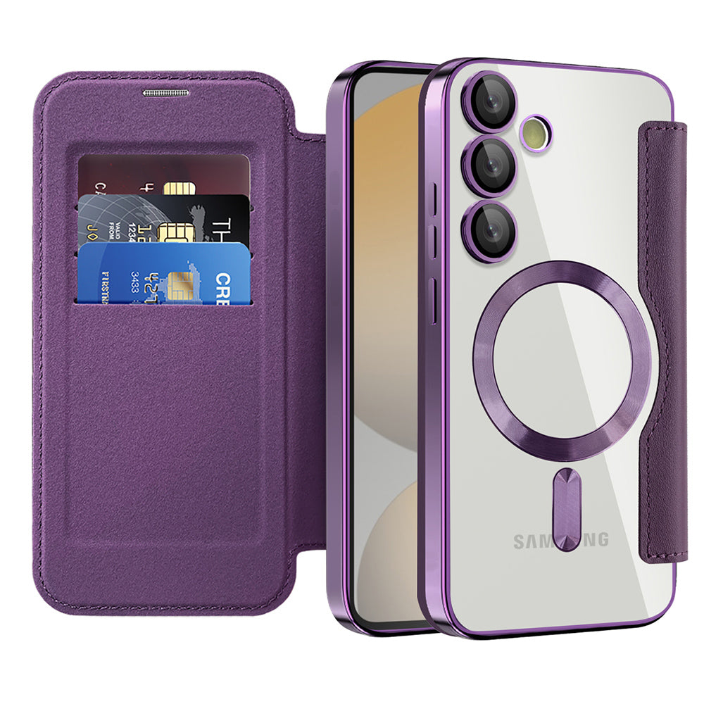 Custodia MagSafe per Samsung Galaxy S24 FE S721, Techsuit, SmartMag Book, Viola
